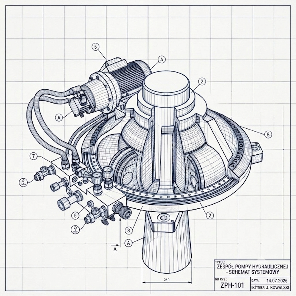 Schemat techniczny elementu hydraulicznego